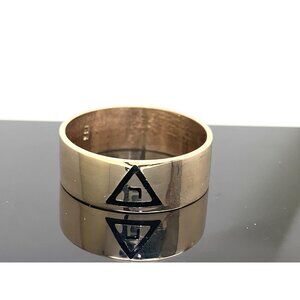 Masonic Band 10k Yellow Gold Virtus Junxit Mors Non Ring Wide Men's Size 10.5